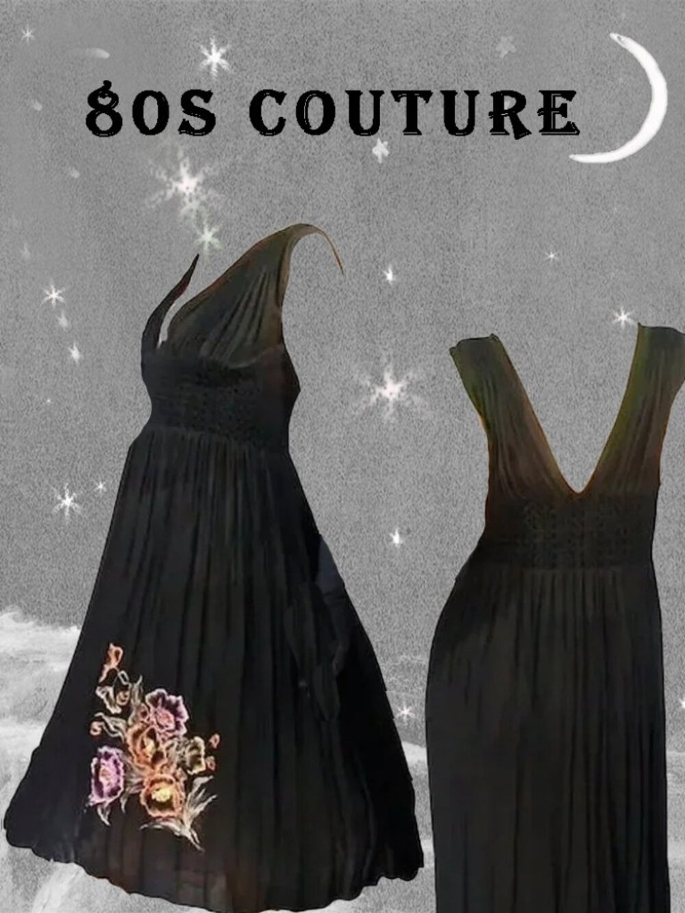 Black Cocktail Dress is Vintage Couture, One of a Kind Formal with Handwork